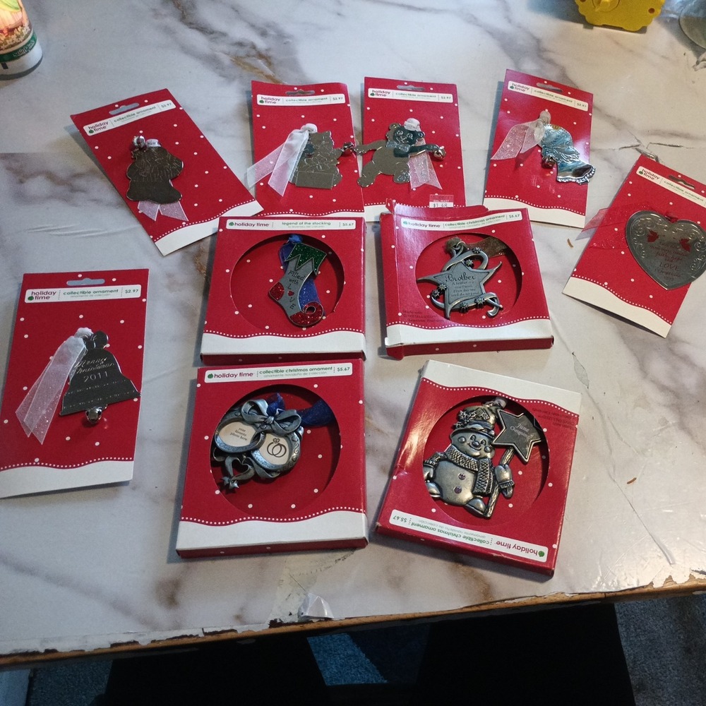 Old Holiday‎ Ornament  4 Pewter & 6  Silvertone  2011 Collection Christmas Decor